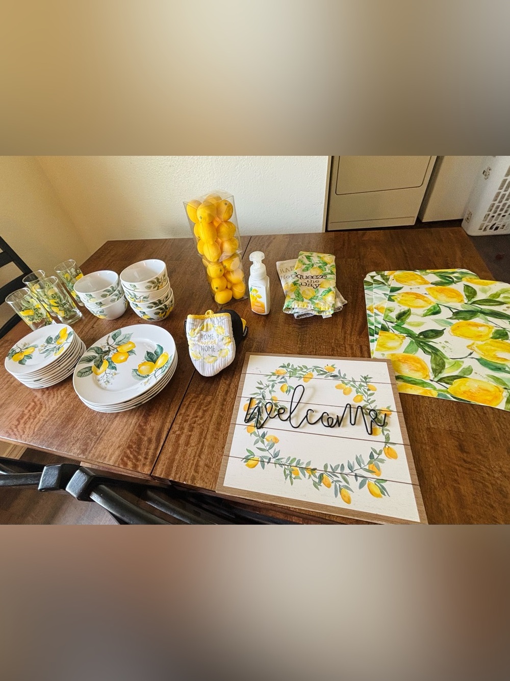 Lemon Print Home Kitchen Towel & Oven Mitt Set - Yellow